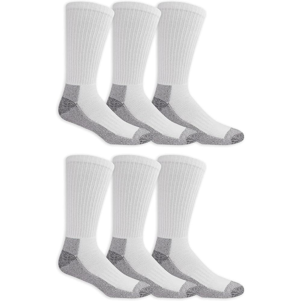 imageFruit of the Loom Mens Cushioned Moisture Wicking Durable Cotton Workgear Crew Socks 6 Pack White Medium 612