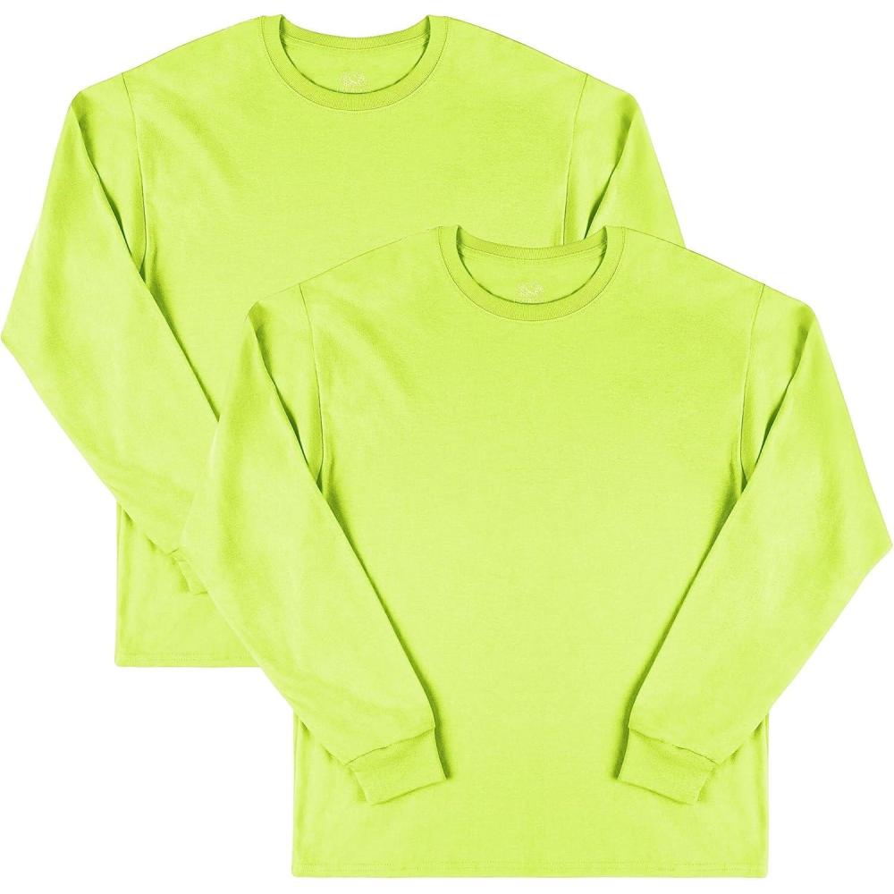 imageFruit of the Loom Mens Eversoft Cotton Long Sleeve T Shirts Breathable ampamp Moisture Wicking with Odor ControlLong Sleeve Safety Green