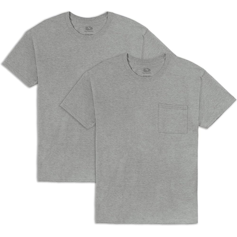 imageFruit of the Loom Mens Eversoft Cotton Short Sleeve Pocket TShirts Breathable ampamp Tag Free 2Pack2 Pack  Grey Heather