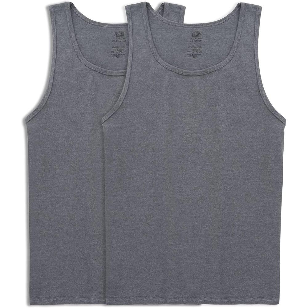 imageFruit of the Loom Mens Eversoft Cotton Sleeveless T Shirts Breathable ampamp Moisture Wicking with Odor Control Sizes S4XTank  2 Pack  Charcoal Heather
