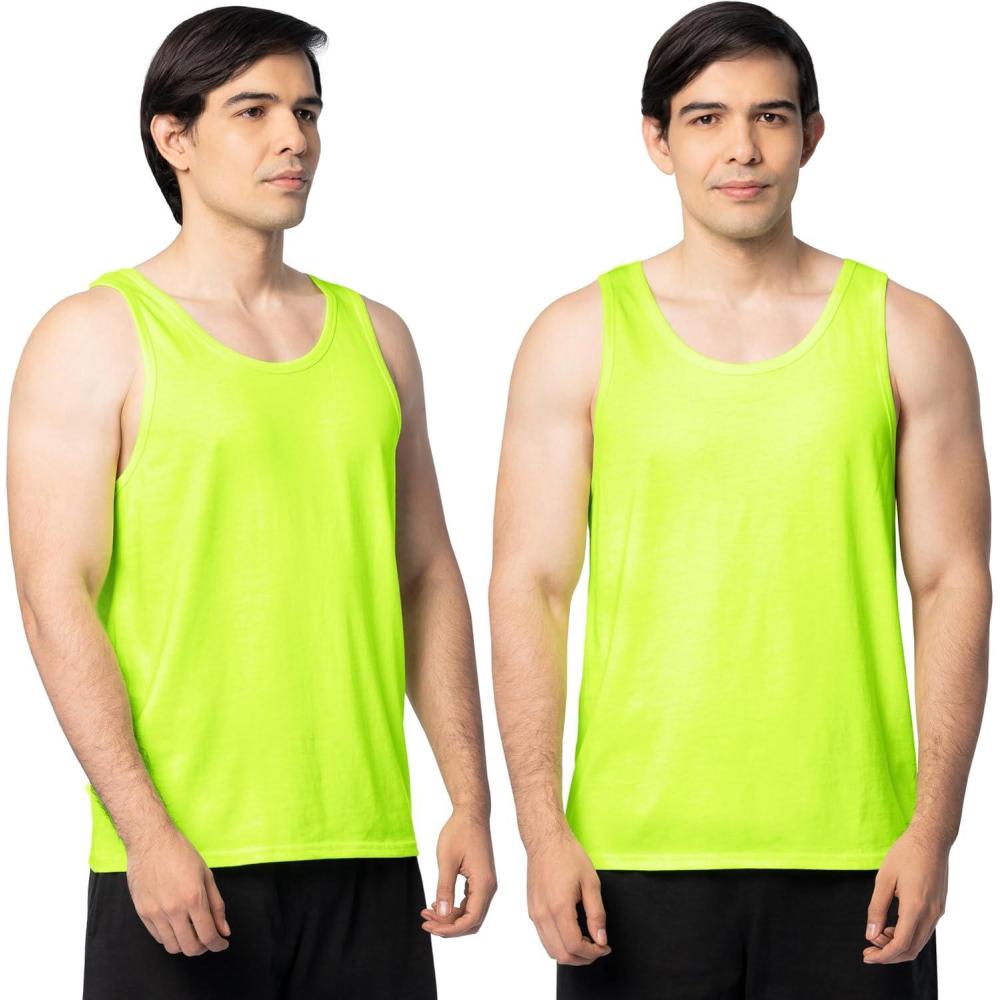 imageFruit of the Loom Mens Eversoft Cotton Sleeveless T Shirts Breathable ampamp Moisture Wicking with Odor Control Sizes S4XTank  2 Pack  Safety Green
