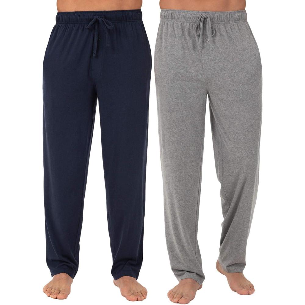 imageFruit of the Loom Mens Extended Sizes Jersey Knit Sleep Pajama Lounge Pant 1 ampamp 2 PacksNavyGrey 2pack