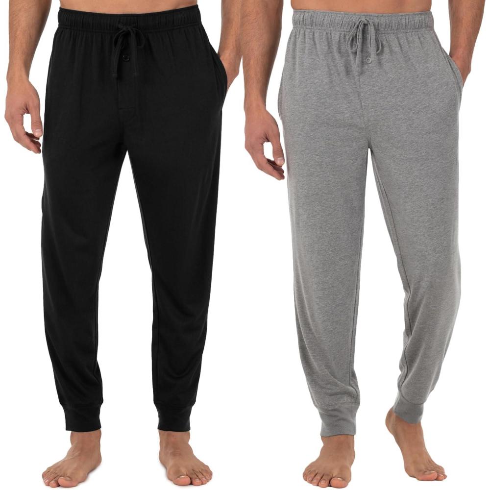 imageFruit of the Loom Mens Jersey Knit Jogger Sleep PantBlackGrey Heather