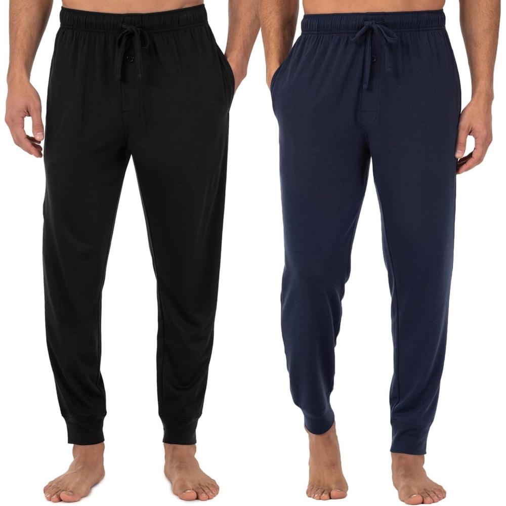 imageFruit of the Loom Mens Jersey Knit Jogger Sleep PantBlackNavy