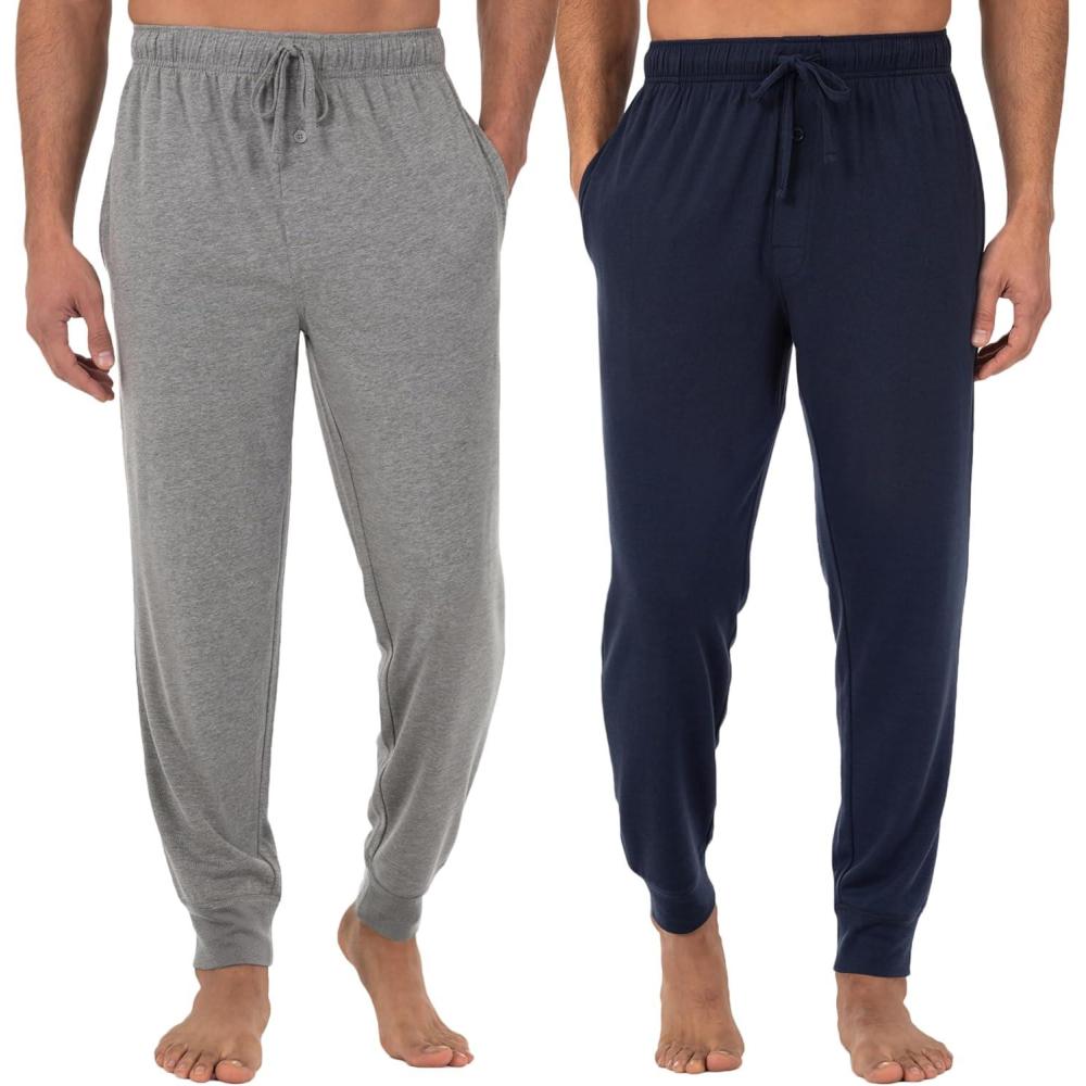 imageFruit of the Loom Mens Jersey Knit Jogger Sleep PantGrey HeatherNavy