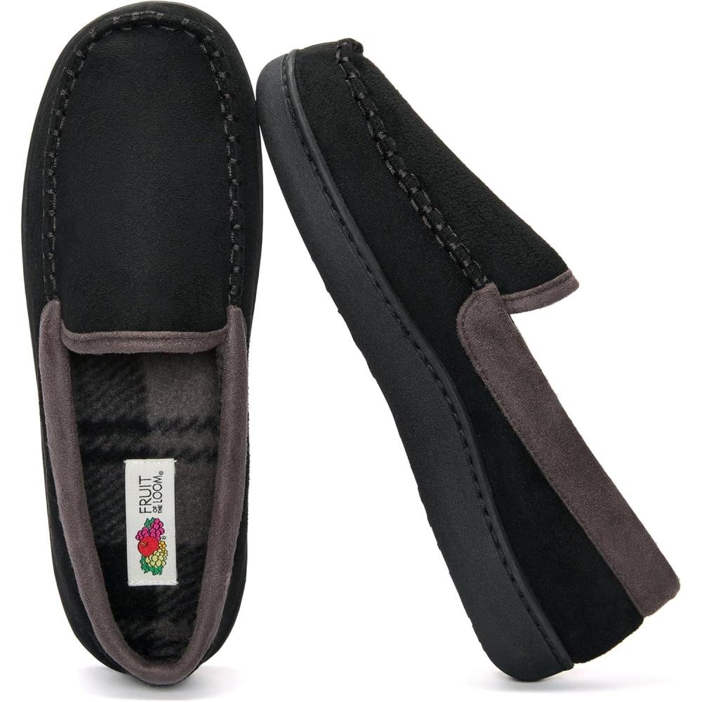 imageFruit of the Loom Mens Memory Foam House Slippers Indoor Outdoor  Microsuede Venetian Cozy Warm Mens Slippers Plush House Shoes Sizes 714Black