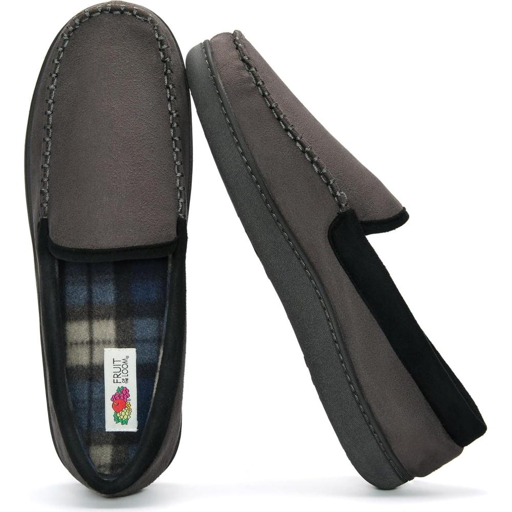 imageFruit of the Loom Mens Memory Foam House Slippers Indoor Outdoor  Microsuede Venetian Cozy Warm Mens Slippers Plush House Shoes Sizes 714Grey