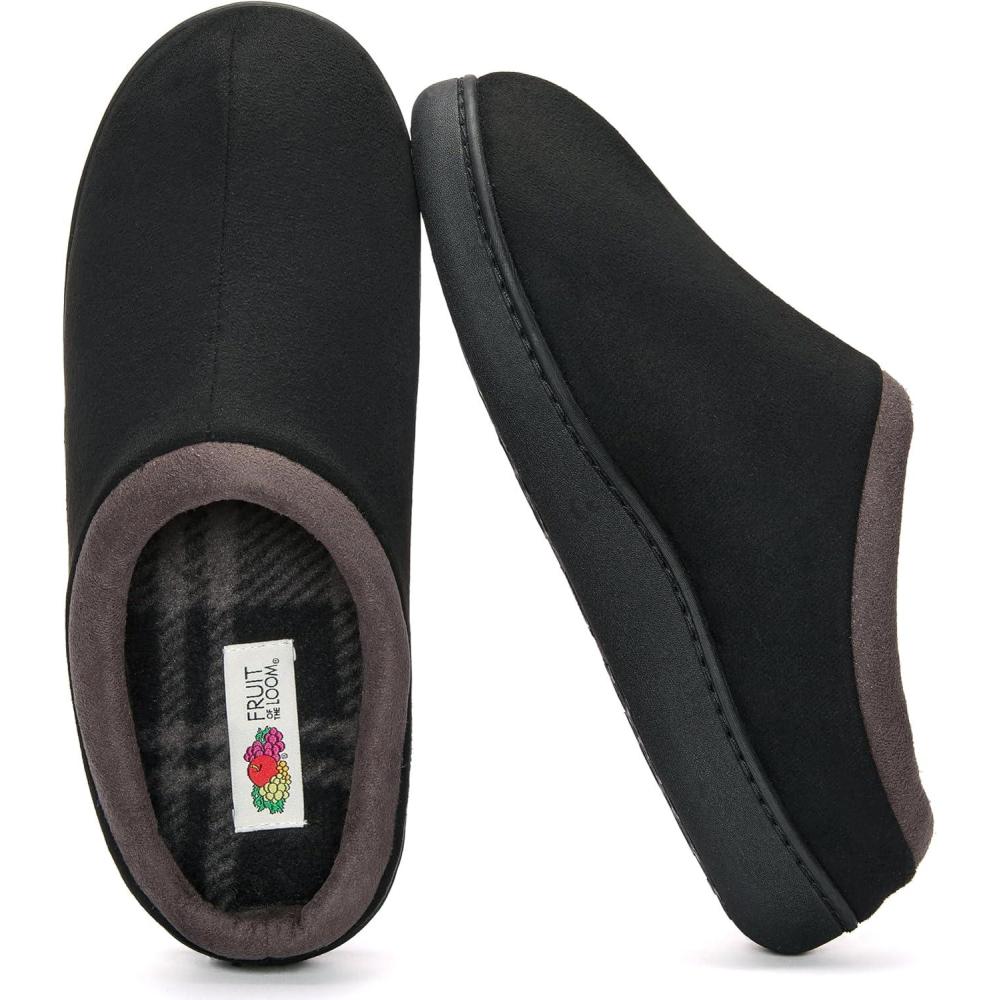 imageFruit of the Loom Mens Memory Foam Slippers  Microsuede Clogs  IndoorOutdoor Machine Washable Zapatillas CmodasBlack