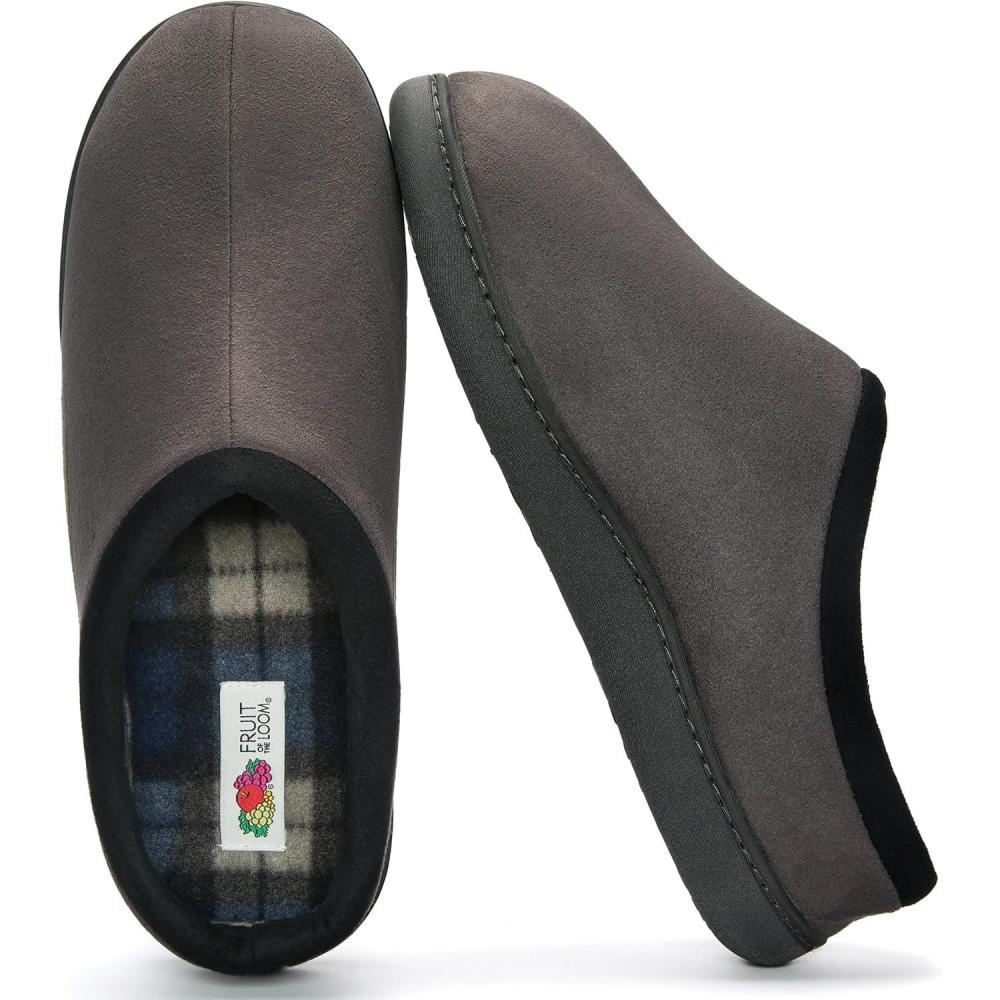 imageFruit of the Loom Mens Memory Foam Slippers  Microsuede Clogs  IndoorOutdoor Machine Washable Zapatillas CmodasGrey