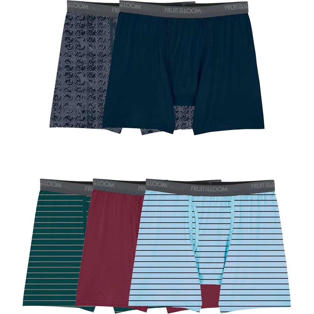imageFruit of the Loom Mens Micro Stretch Boxer Briefs Designed to Move with You Lightweight ampamp Moisture Wicking5 Pack  Assorted StripeSolids