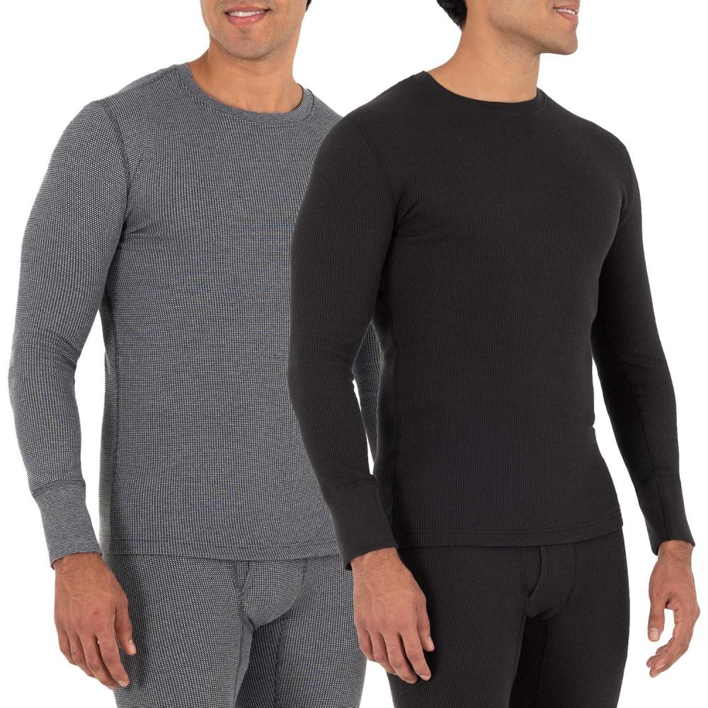 imageFruit of the Loom Mens Recycled Waffle Thermal Underwear Crew Top 1 and 2 PacksBlackGreystone