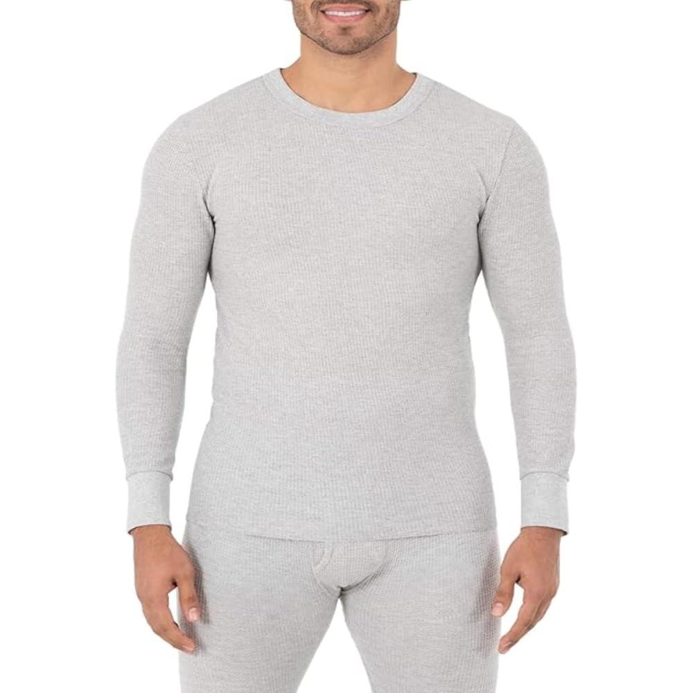 imageFruit of the Loom Mens Recycled Waffle Thermal Underwear Crew Top 1 and 2 PacksGrey