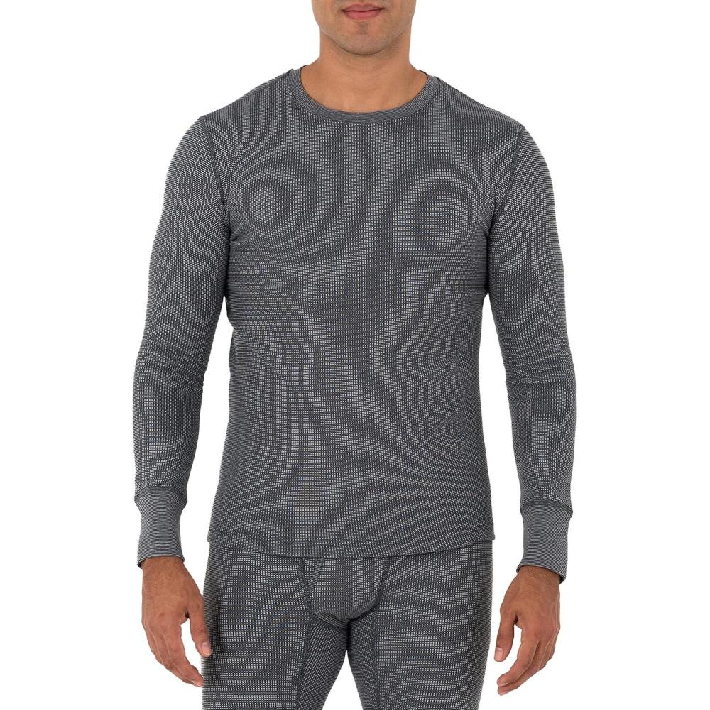 imageFruit of the Loom Mens Recycled Waffle Thermal Underwear Crew Top 1 and 2 PacksGreystone Heather