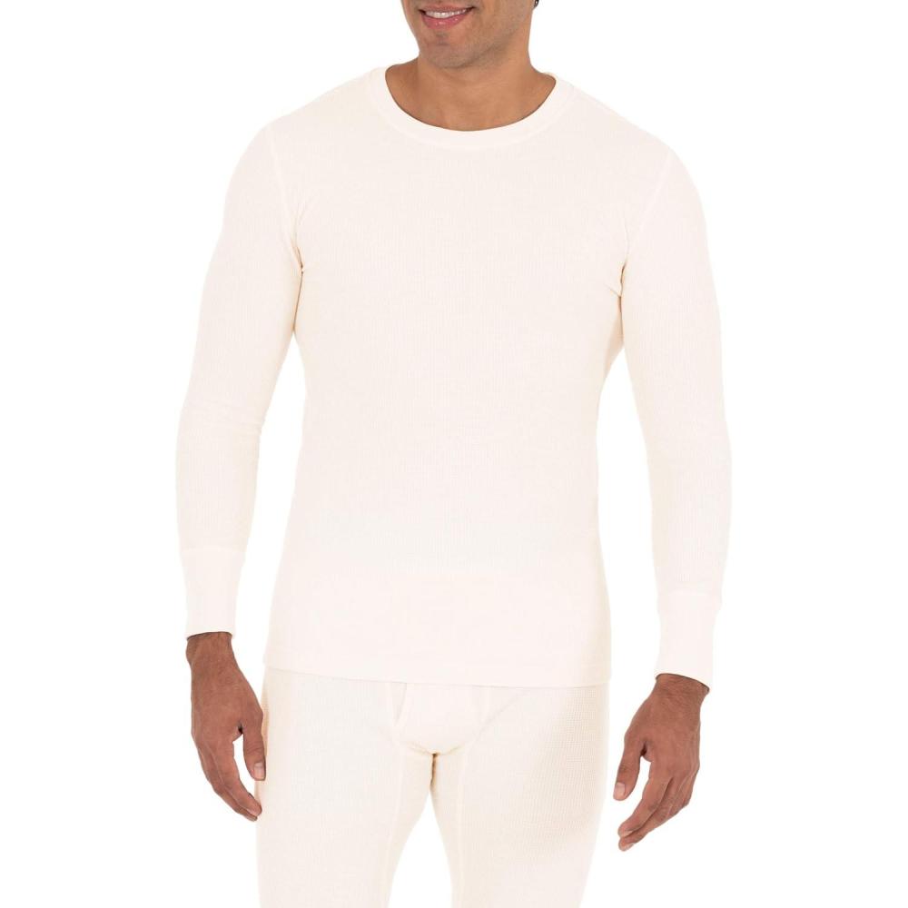 imageFruit of the Loom Mens Recycled Waffle Thermal Underwear Crew Top 1 and 2 PacksNatural