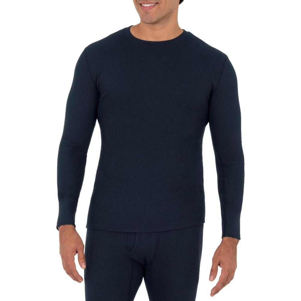 imageFruit of the Loom Mens Recycled Waffle Thermal Underwear Crew Top 1 and 2 PacksNavy