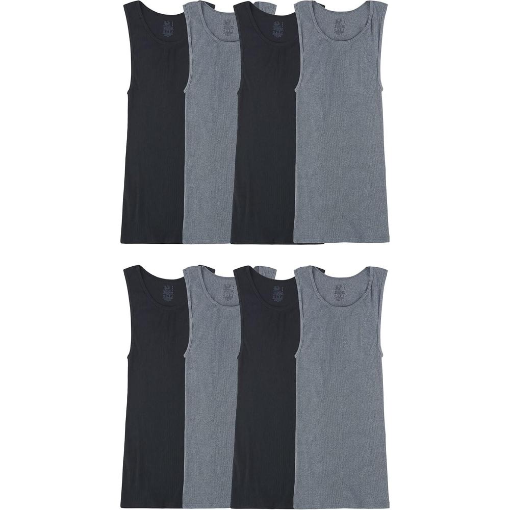 imageFruit of the Loom Mens Sleeveless Tag Free Moisture Wicking Tank AShirt8 Pack  BlackGrey