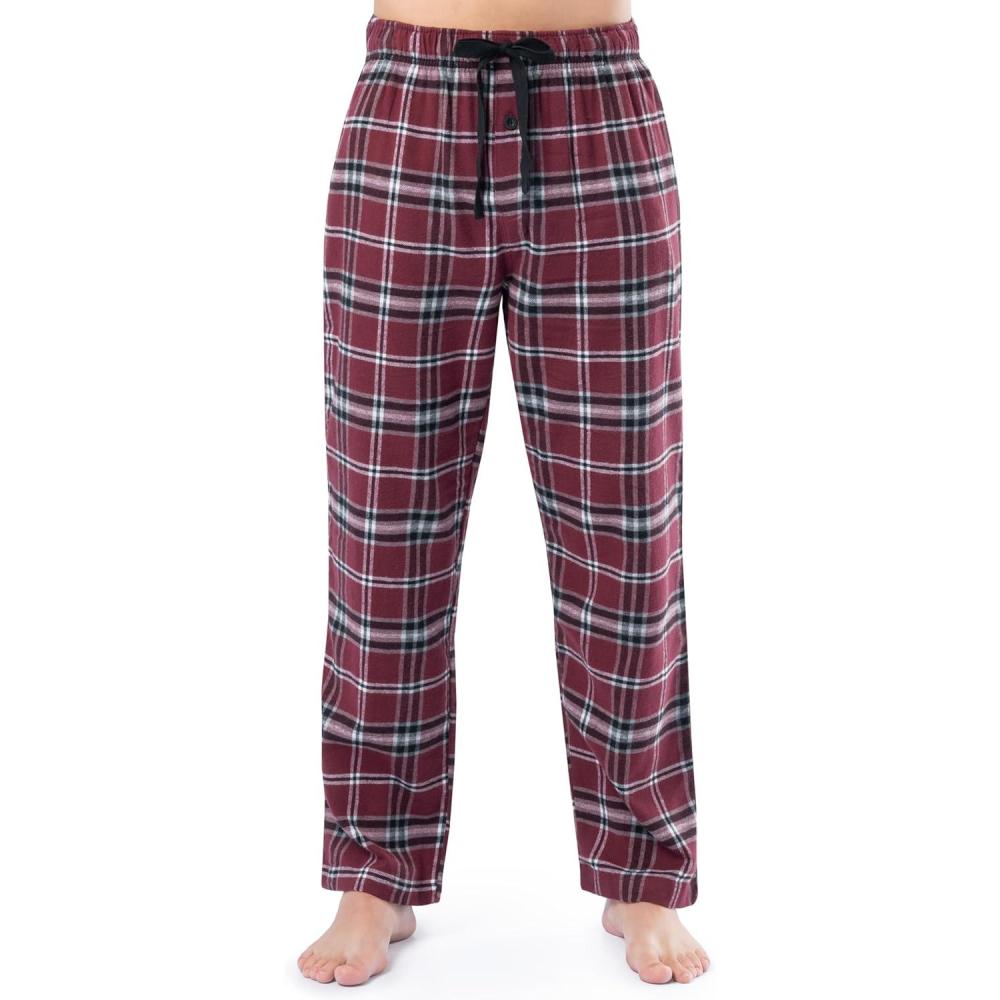 imageFruit of the Loom Mens Soft Flannel Pajama Lounge Sleep PantDark Red Plaid