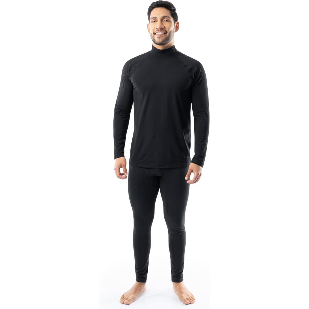 imageFruit of the Loom Mens Sueded Jersey Mock Neck Thermal Underwear Base Layer SetBlack