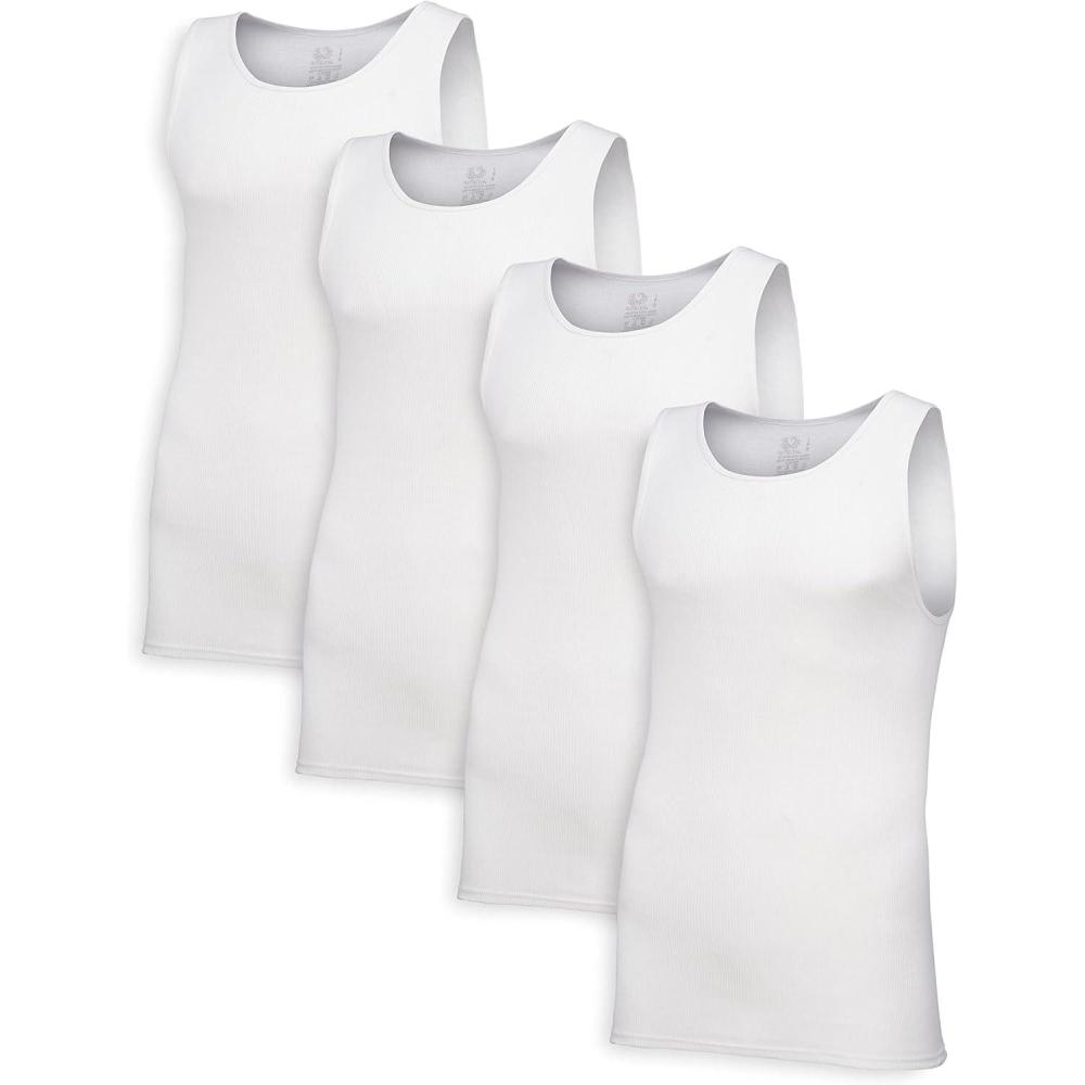 imageFruit of the Loom Mens TagFree Cotton UndershirtsRegular  Tank  4 Pack White