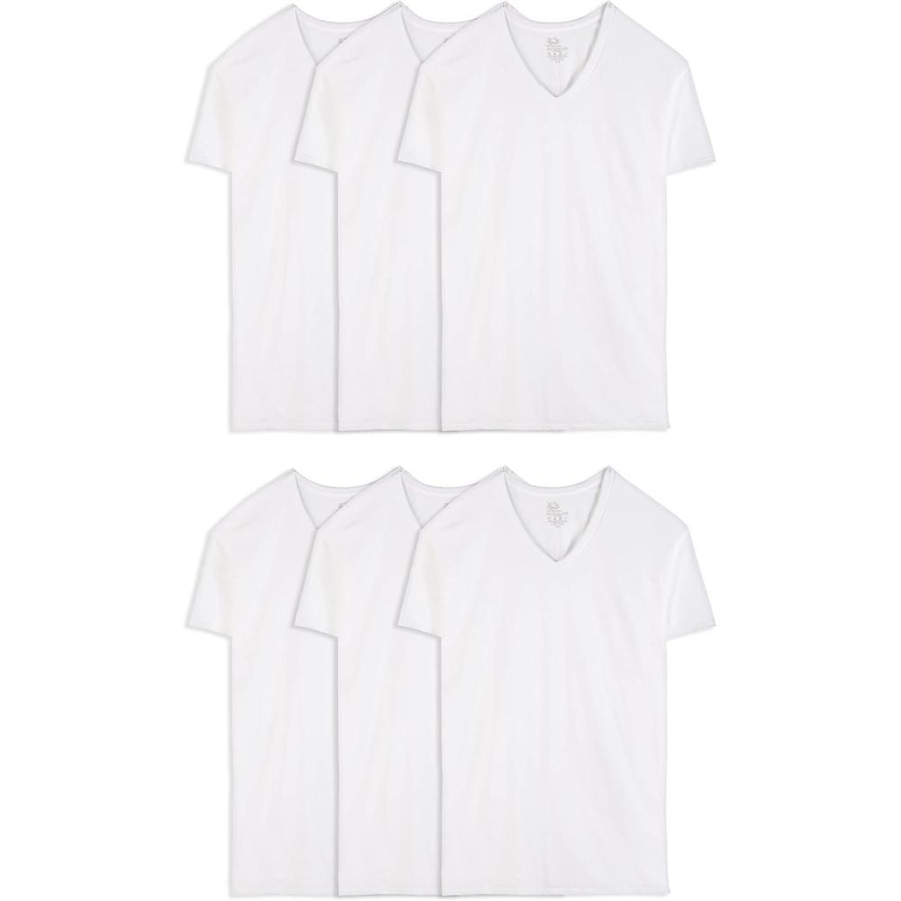 imageFruit of the Loom Mens VNeck Undershirts Moisture Wicking ampamp Tag Free Also Available in Tall SizesTall Man  White  6 Pack