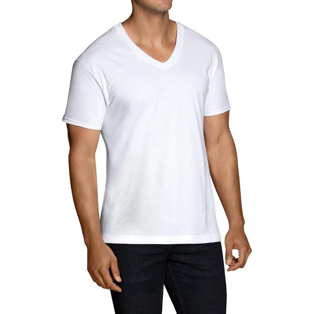 imageFruit of the Loom Mens VNeck Undershirts Moisture Wicking ampamp Tag Free Also Available in Tall SizesWhite  72 Pack