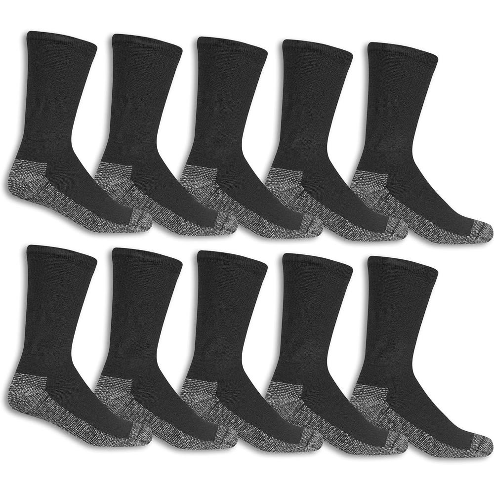 imageFruit of the Loom Mens Work Gear Cushioned Crew Socks 10 PairBlack