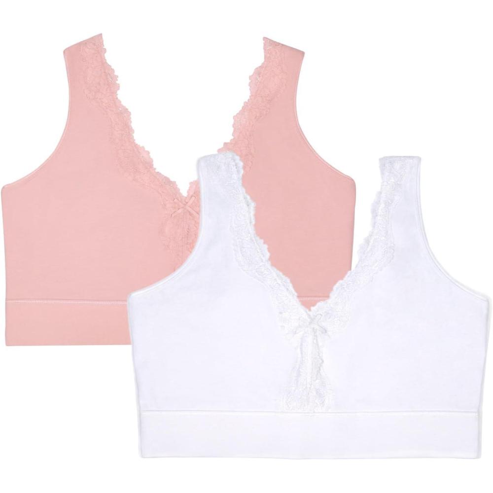 imageFruit of the Loom Womens 2Pack Full Coverage Wireless Cotton Bra  Soft ampamp Everyday ComfortBlushing RoseWhite
