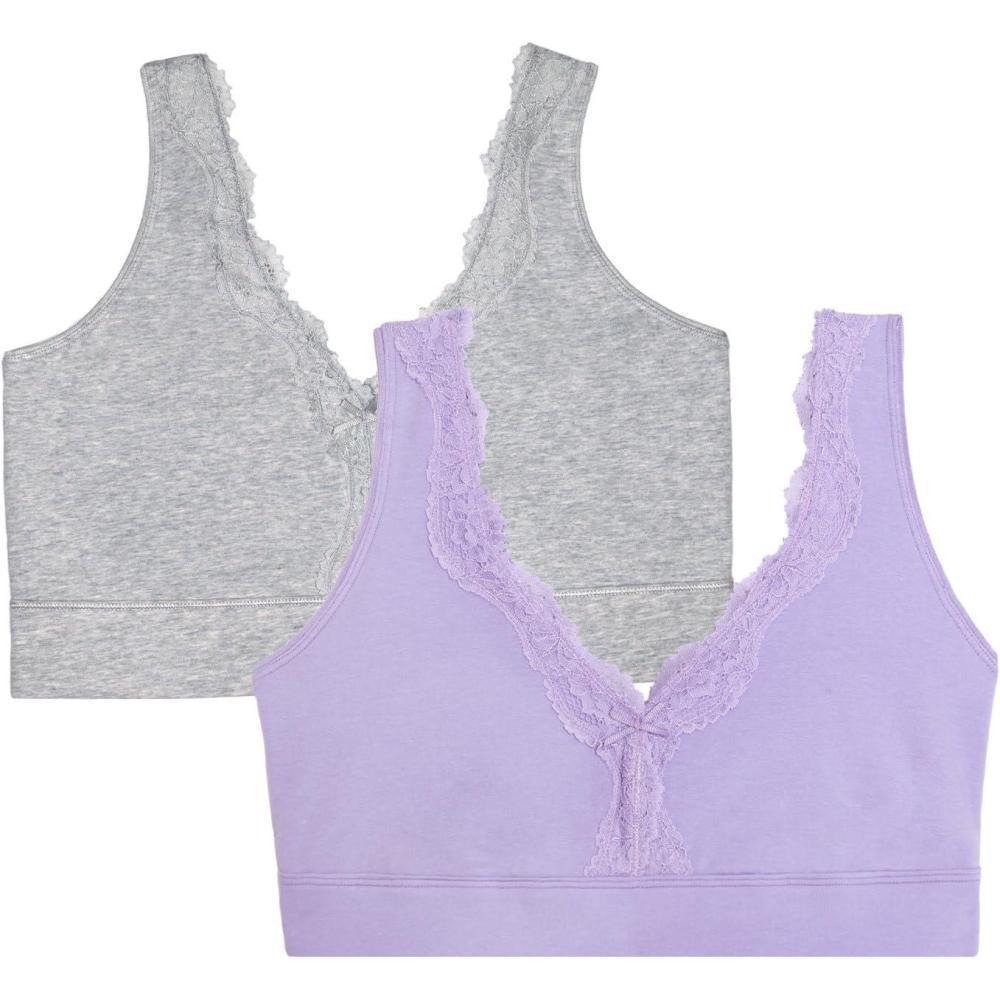 imageFruit of the Loom Womens 2Pack Full Coverage Wireless Cotton Bra  Soft ampamp Everyday ComfortLilac WhisperGrey Heather