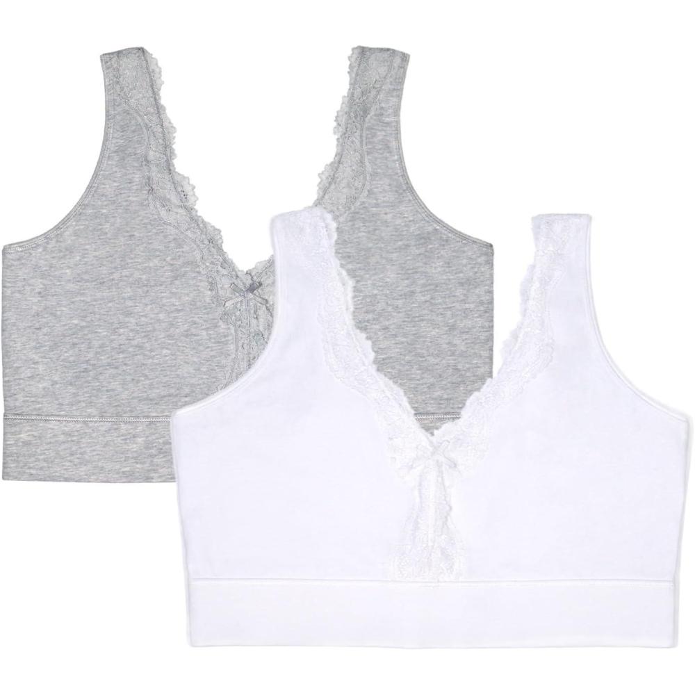 imageFruit of the Loom Womens 2Pack Full Coverage Wireless Cotton Bra  Soft ampamp Everyday ComfortWhiteGrey Heather