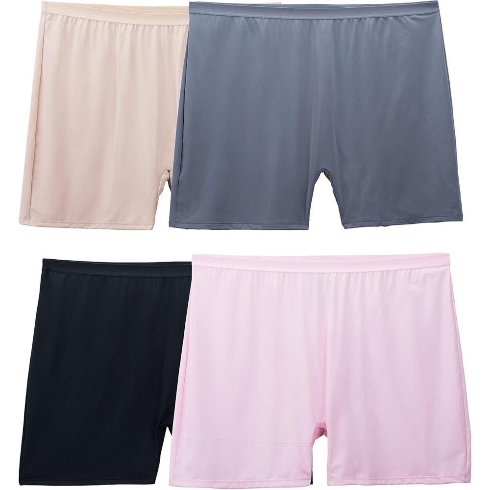 imageFruit of the Loom Womens Boxer Briefs with Stretch Mid Thigh Length Boy Shorts Available in Plus SizeMicrofiber  Colors May Vary