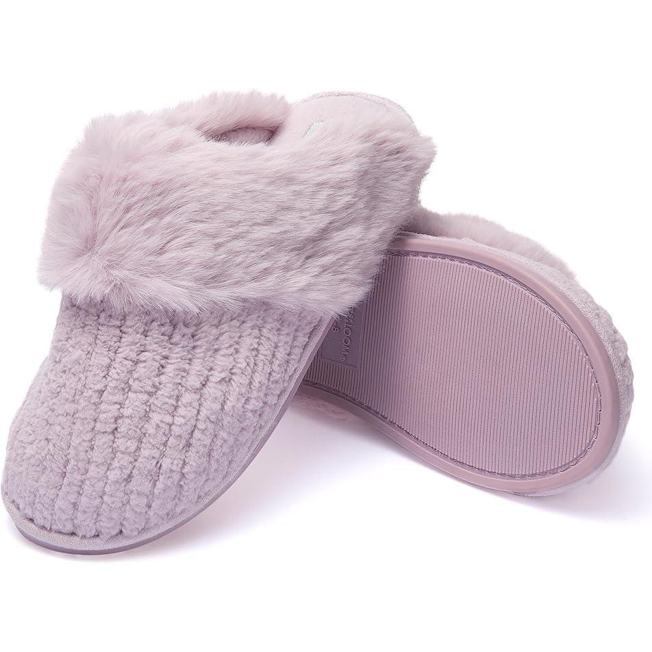imageFruit of the Loom Womens Chenille Fur Cuff Slippers  Memory Foam Indoor Outdoor Clog Shoes Soft Cozy House Slippers for Women Fuzzy Warm Zapatos CmodosLilac
