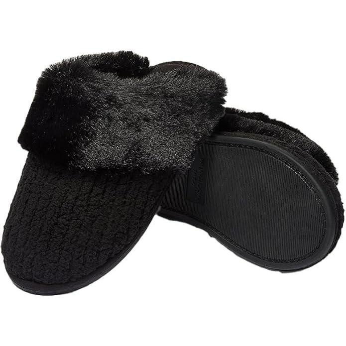 imageFruit of the Loom Womens Chenille Fur Cuff Slippers  Memory Foam Indoor Outdoor Clog Shoes Soft Cozy House Slippers for Women Fuzzy Warm Zapatos CmodosBlack