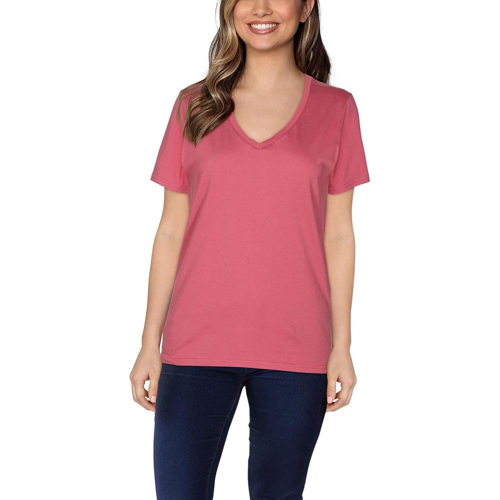 imageFruit of the Loom Womens Crafted Comfort Pima Cotton Short Sleeve TshirtsVneck  Ginger Zinger Pink