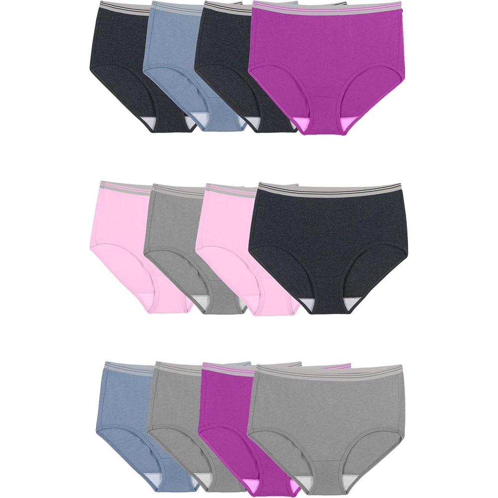 imageFruit of the Loom Womens Eversoft Cotton Underwear Multipacks Tag Free ampamp Breathable Available in Plus SizeBrief  GreyPinkBlue