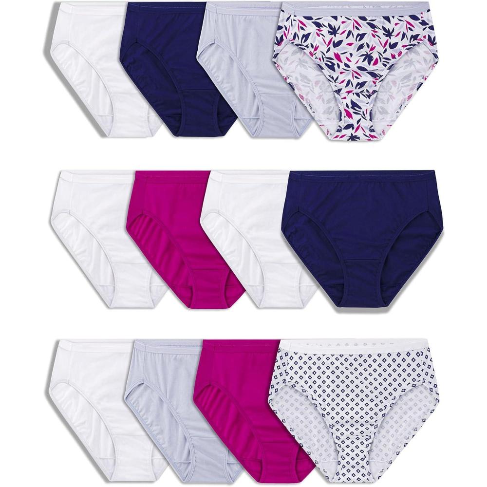 imageFruit of the Loom Womens Eversoft Cotton Underwear Multipacks Tag Free ampamp Breathable Available in Plus SizeHi Cut  NavyWhitePink
