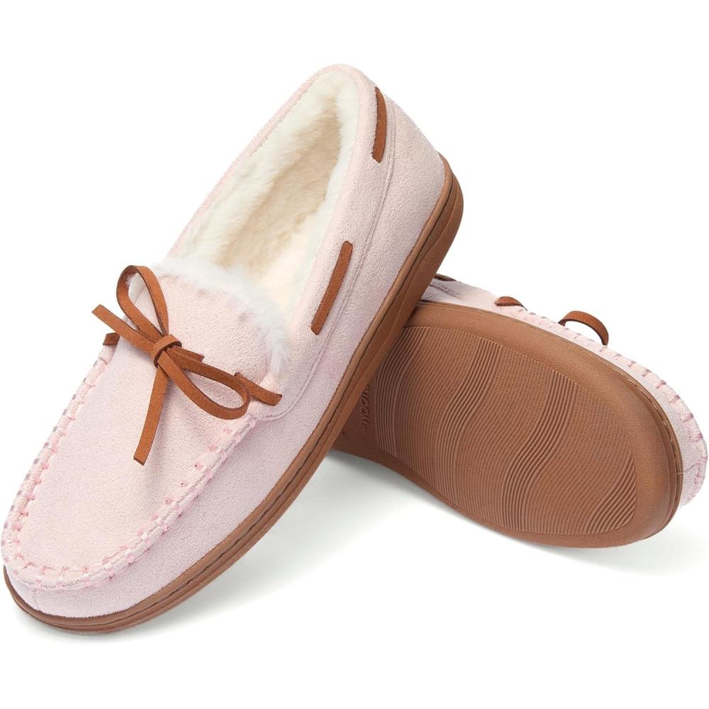 imageFruit of the Loom Womens Memory Foam Moccasins IndoorOutdoor House Shoes for Women Microsuede Gifts for Girls Women ChristmasBlush