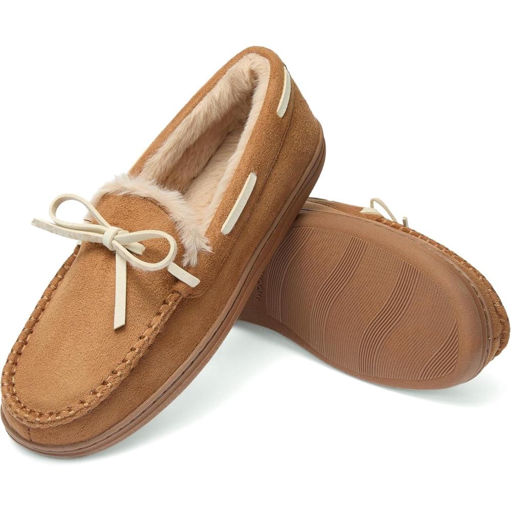 imageFruit of the Loom Womens Memory Foam Moccasins IndoorOutdoor House Shoes for Women Microsuede Gifts for Girls Women ChristmasCoffee