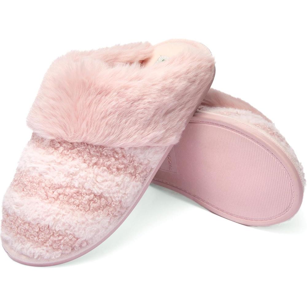 imageFruit of the Loom Womens Memory Foam Slippers Stripe Feather Fur Cuff Clogs Soft Fuzzy Gifts for WomenBlush