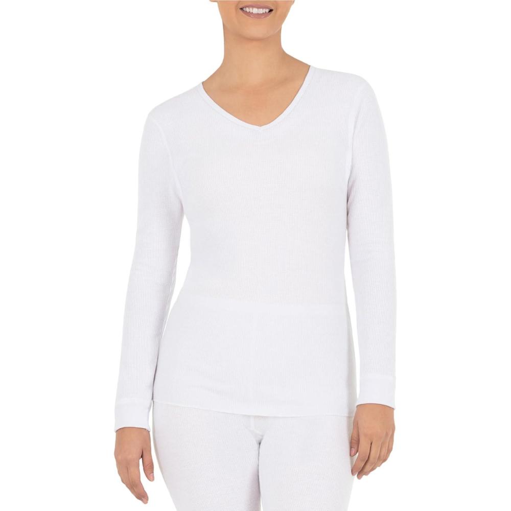 imageFruit of the Loom Womens Micro Waffle Thermal VNeckWhite
