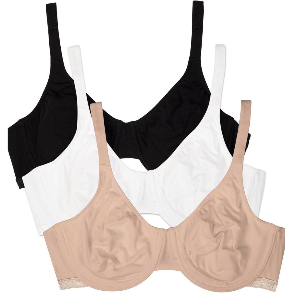 imageFruit of the Loom Womens MultiPack Unlined Underwire Cotton BraBlack HueSandWhite 86ck