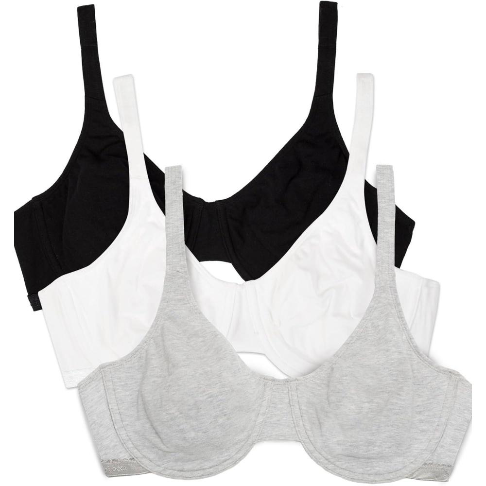 imageFruit of the Loom Womens MultiPack Unlined Underwire Cotton BraBlk White 86ck Grey Heather