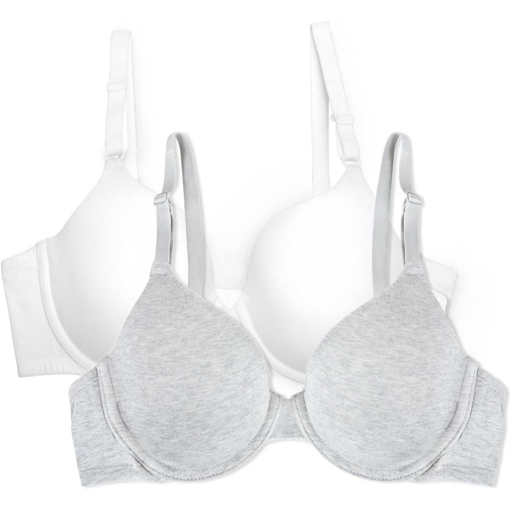 imageFruit of the Loom Womens Smooth Cotton TShirt Bra  UltraSoft Flexible and Invisible Under TeesHeather GreyWhite