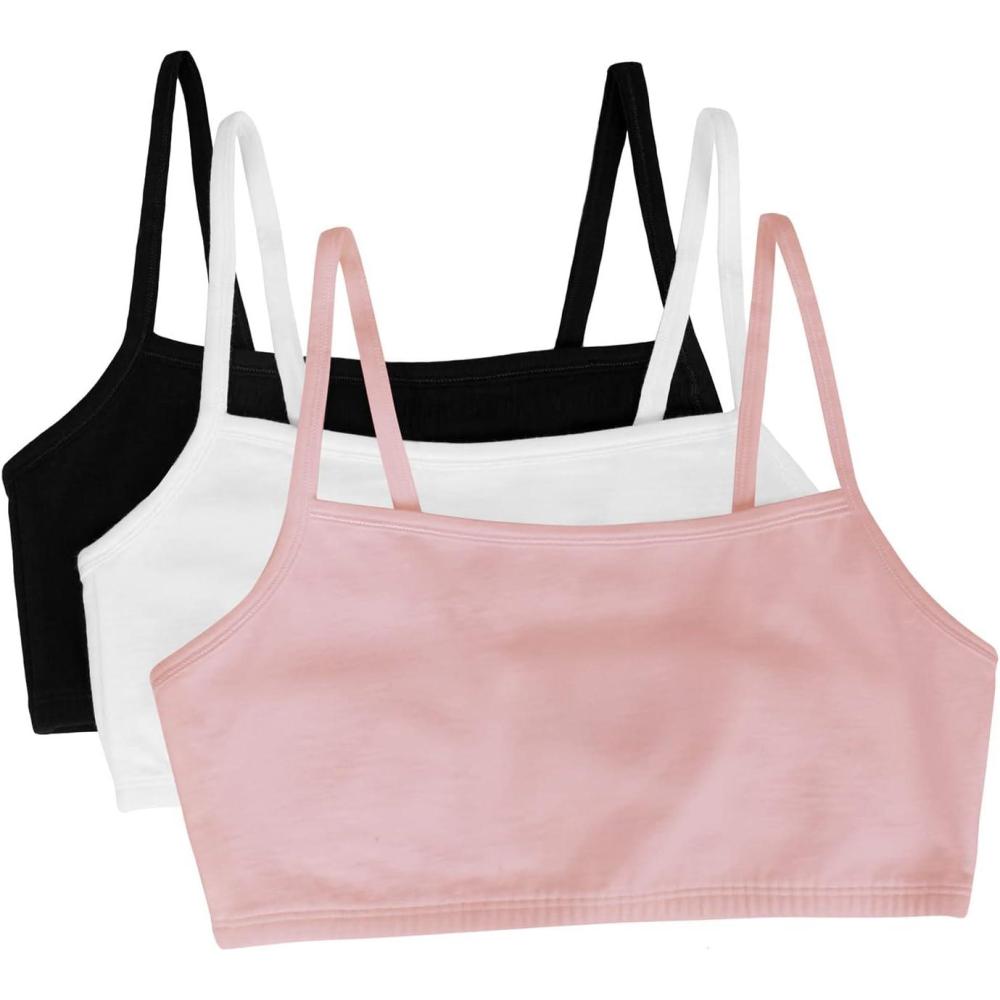 imageFruit of the Loom Womens Spaghetti Strap Cotton Sports Bra AllDay ComfortBlushing RoseWhiteBlack Hue