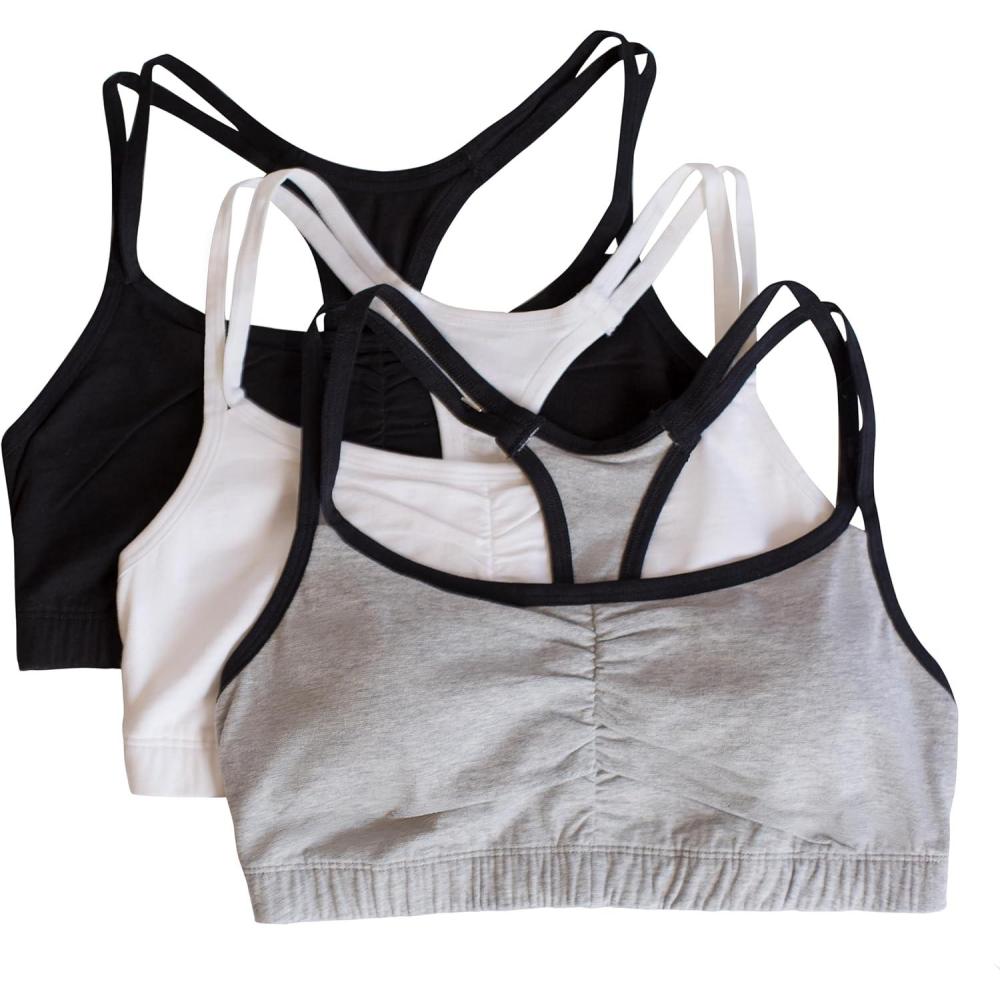 imageFruit of the Loom Womens Spaghetti Strap Cotton Sports Bra  AllDay ComfortGrey With BlackWhiteBlack