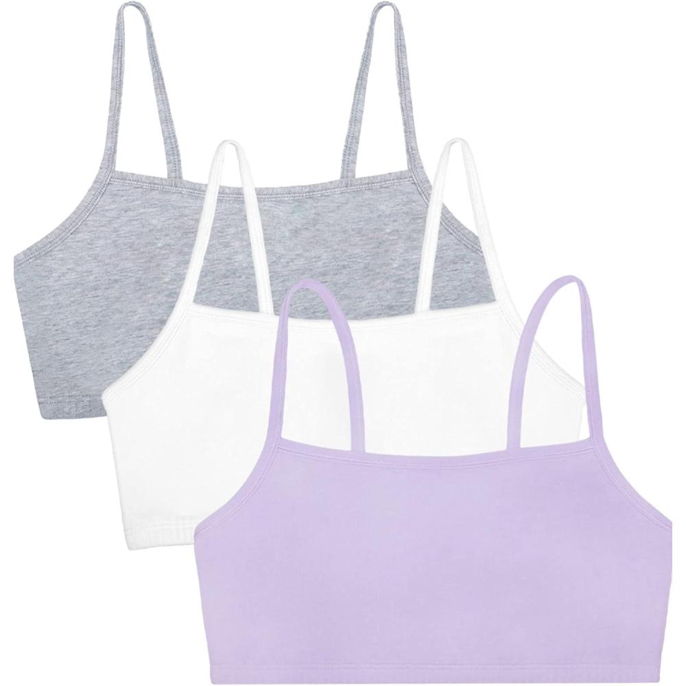 imageFruit of the Loom Womens Spaghetti Strap Cotton Sports Bra  AllDay ComfortLilac WhisperWhiteGrey Heather