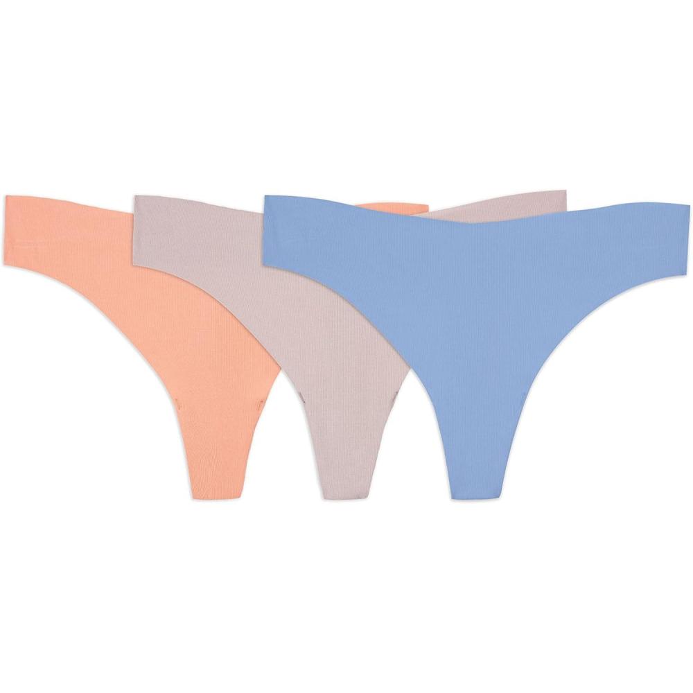 imageFruit of the Loom Womens Underwear Pima Cotton Blend Fabric Super Smooth Raw Cut EdgesThong  3 Pack  MangoNudeBlue