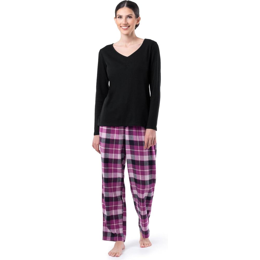 imageFruit of the Loom Womens Waffle VNeck TopBlackBuffalo Plaid