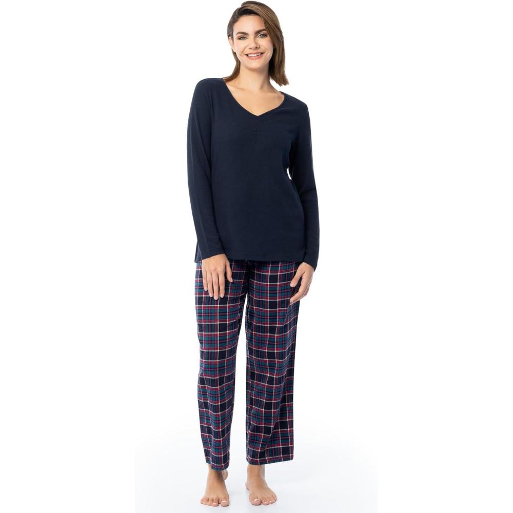imageFruit of the Loom Womens Waffle VNeck TopNavyHoliday Plaid