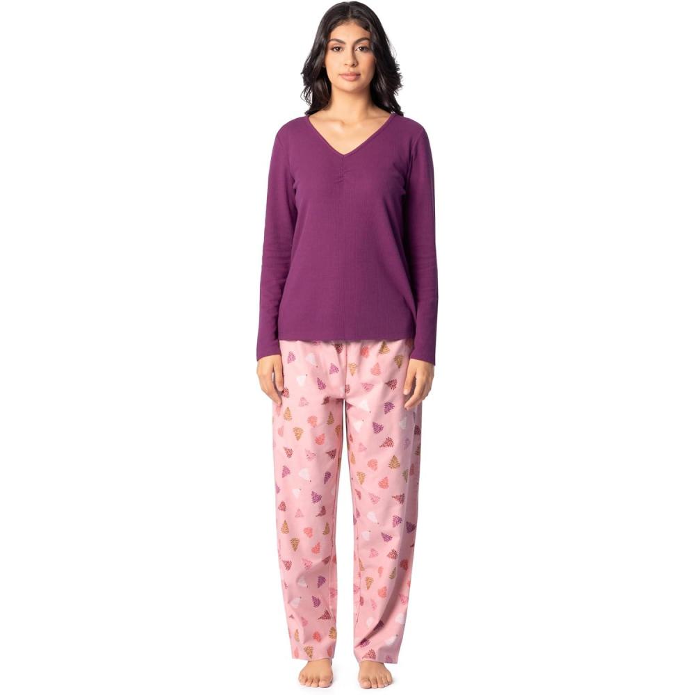 imageFruit of the Loom Womens Waffle VNeck TopPurpleFluffy Trees