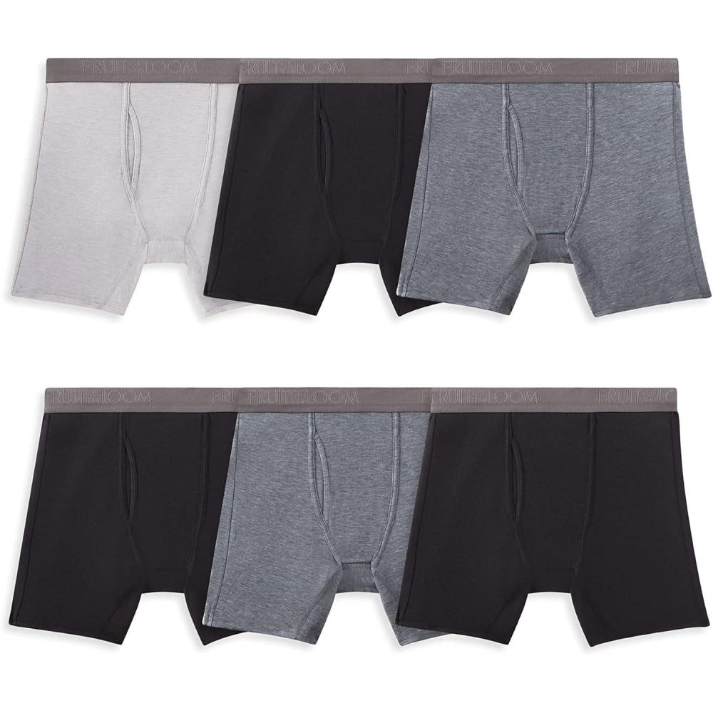 imageFruit of the Loom mens 360 Stretch Boxer Briefs Quick Dry ampamp Moisture WickingCoolsoft  6 Pack  BlackGrey